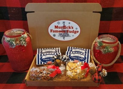 Murdick's Deluxe Christmas Package - 4 Boxes of Fudge + 1/2 lb. Peanut Brittle + Pecan Log